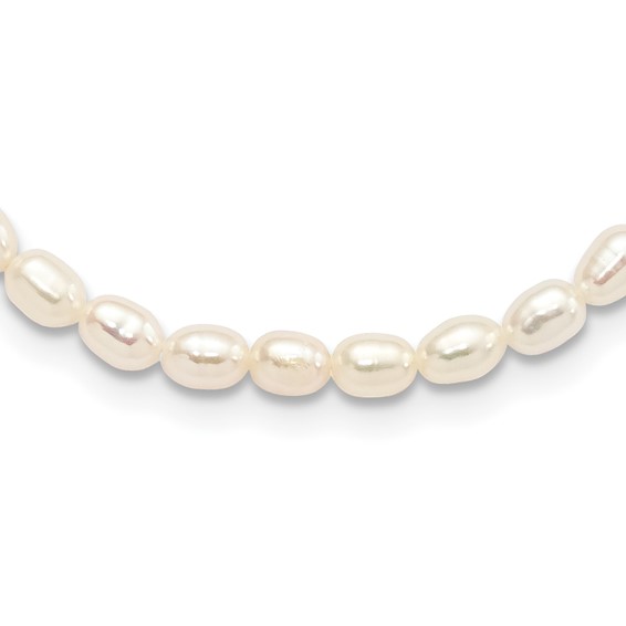 Sterling Silver Rhodium-plate 4-5mm White Rice Freshwater Cultured Pearl Children's 13 inch Necklace