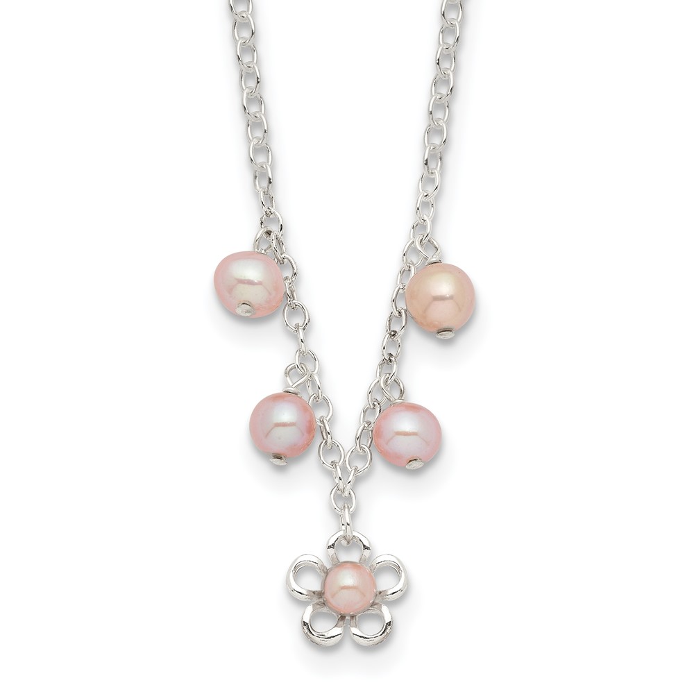 Sterling Silver Madi K Pink FW Cultured Pearl w/Flower Necklace