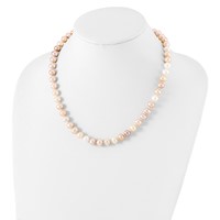 Sterling Silver Rhodium-plated 8-9mm Multi-color Near-Round Freshwater Cultured Pearl Necklace, 18" view 2