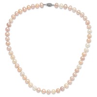 Sterling Silver Rhodium-plated 8-9mm Multi-color Near-Round Freshwater Cultured Pearl Necklace, 18" view 3