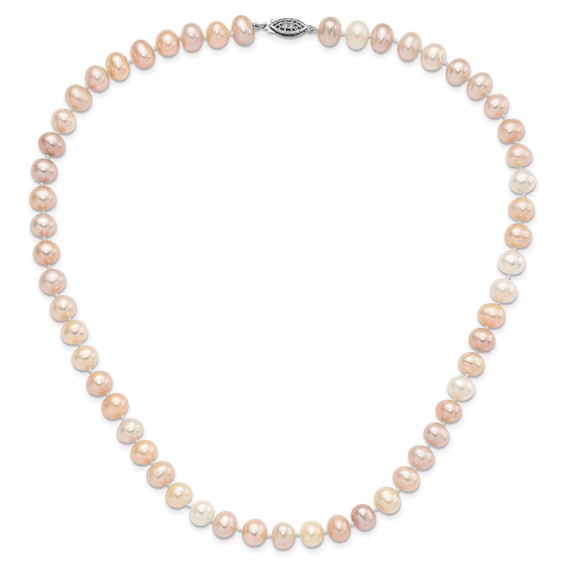 Sterling Silver Rhodium-plated 8-9mm Multi-color Near-Round Freshwater Cultured Pearl 18 inch Necklace