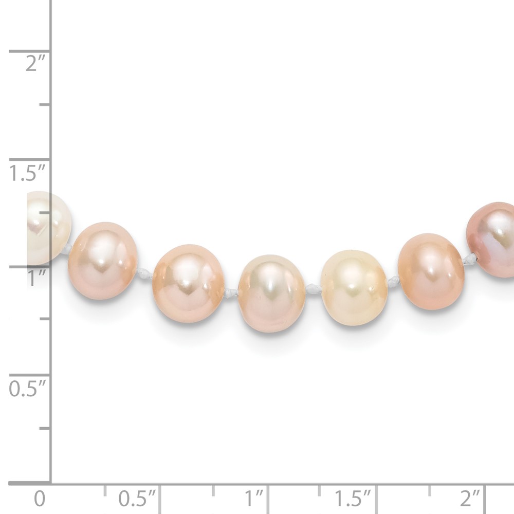 Sterling Silver Rhodium-plated 8-9mm Multi-color Near-Round Freshwater Cultured Pearl 18 inch Necklace (QH5289-18)