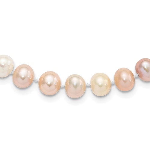 Sterling Silver Rhodium-plated 8-9mm Multi-color Near-Round Freshwater Cultured Pearl Necklace, 18"