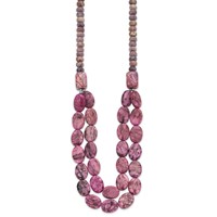 Sterling Silver Charoite Jade Pink and Purple Jasper Necklace with 2 Inch Extension 2-Strand, 18" view 2