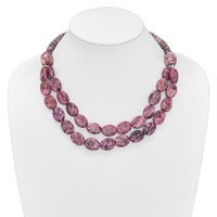 Sterling Silver Charoite Jade Pink and Purple Jasper Necklace with 2 Inch Extension 2-Strand, 18" view 4
