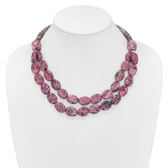 Sterling Silver Charoite, Jade, Pink and Purple Jasper w/2in ext Necklace