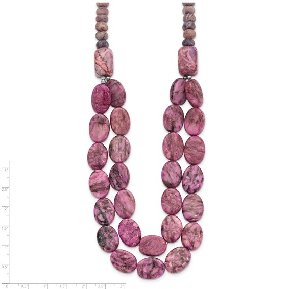Sterling Silver Charoite, Jade, Pink and Purple Jasper w/2in ext Necklace