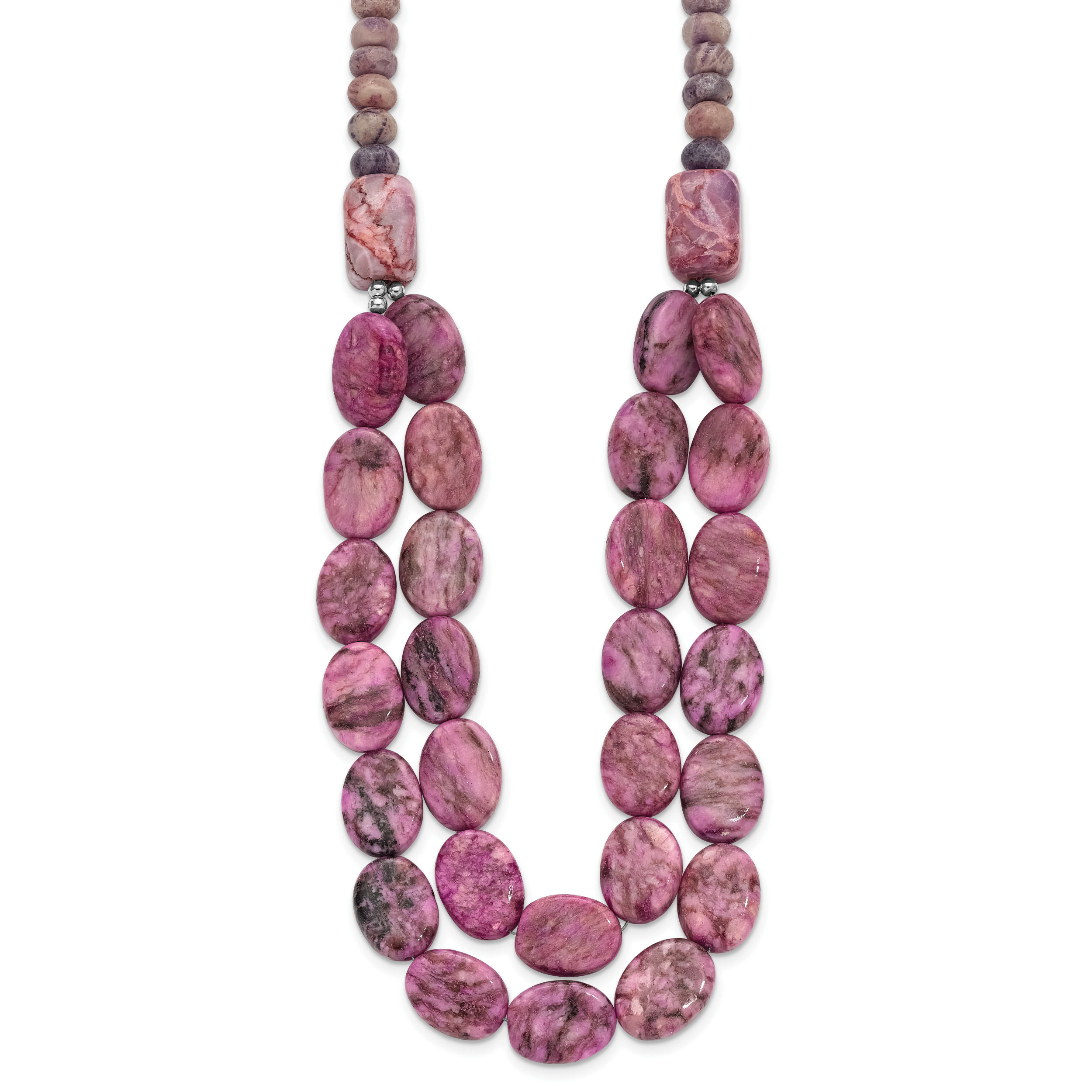 Sterling Silver Charoite, Jade, Pink and Purple Jasper w/2in ext Necklace (QH5293-18)