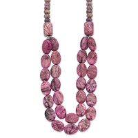 Sterling Silver Charoite Jade Pink and Purple Jasper Necklace with 2 Inch Extension 2-Strand, 18" view 1
