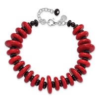 Sterling Silver Agate & Red Reconstructed Magnesite Bracelet with Ext, 1" view 5