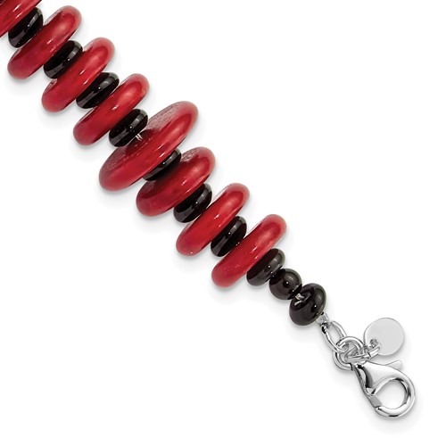 Sterling Silver Agate & Red Reconstructed Magnesite Bracelet with Ext, 1"