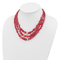 Sterling Silver Triple Strand Red Coral Necklace with 2 Inch Extension, 16" view 4