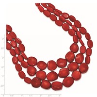 Sterling Silver Triple Strand Red Coral Necklace with 2 Inch Extension, 16" view 3