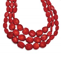 Sterling Silver Triple Strand Red Coral Necklace with 2 Inch Extension, 16" view 1