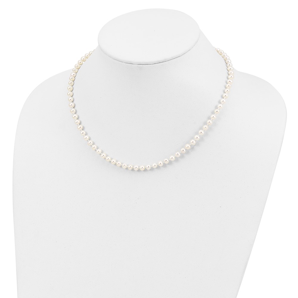 Sterling Silver Rhodium-plated 4-5mm White Near-Round Freshwater Cultured Pearl 16 inch Necklace (QH5311-16)