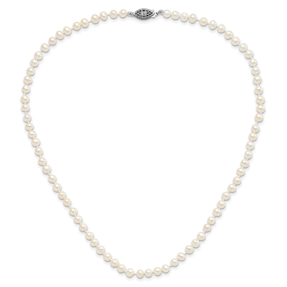 Sterling Silver Rhodium-plated 4-5mm White Near-Round Freshwater Cultured Pearl 16 inch Necklace (QH5311-16)