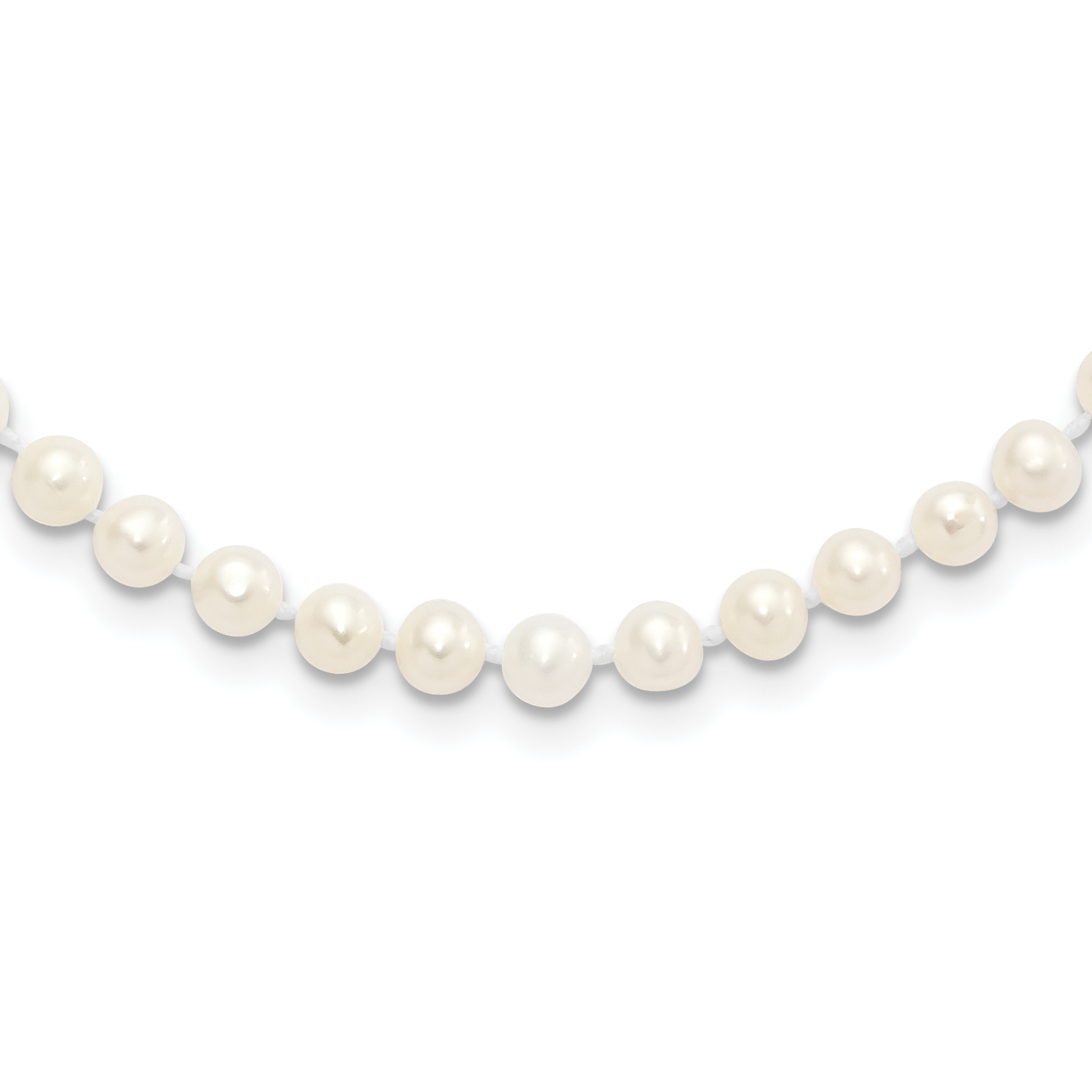 Sterling Silver Rhodium-plated 4-5mm White Near-Round Freshwater Cultured Pearl 24 inch Necklace (QH5311-24)