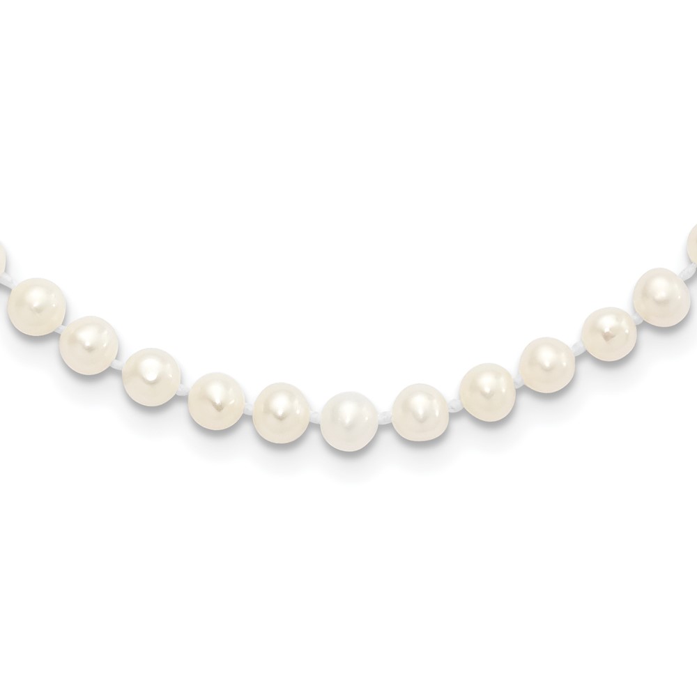 Sterling Silver Rhodium-plated 4-5mm White Near-Round Freshwater Cultured Pearl 24 inch Necklace (QH5311-24)