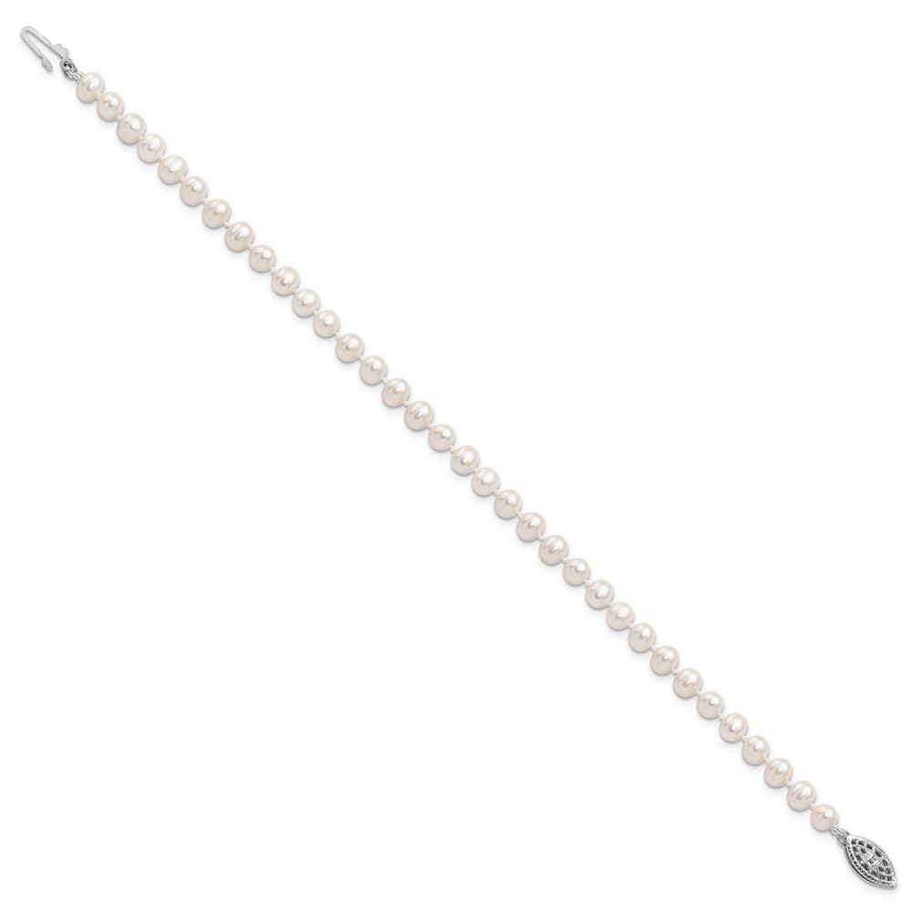 Sterling Silver Rhodium-plated 4-5mm White Near-Round Freshwater Cultured Pearl 7.25 inch Bracelet (QH5311-7.25)