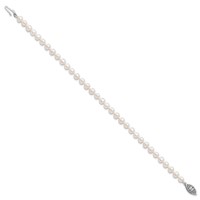 Sterling Silver Rhodium-plated 4-5mm White Near-Round Freshwater Cultured Pearl Bracelet, 7.25" view 2
