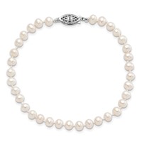 Sterling Silver Rhodium-plated 4-5mm White Near-Round Freshwater Cultured Pearl Bracelet, 7.25" view 3