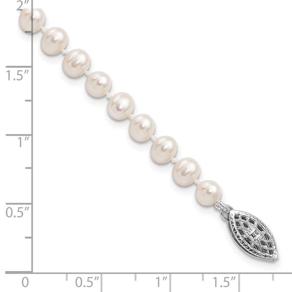 Sterling Silver Rhodium-plated 4-5mm White Near-Round Freshwater Cultured Pearl 7.25 inch Bracelet (QH5311-7.25)