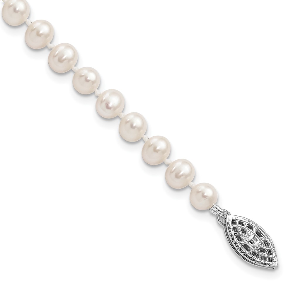 Sterling Silver Rhodium-plated 4-5mm White Near-Round Freshwater Cultured Pearl 7.25 inch Bracelet (QH5311-7.25)