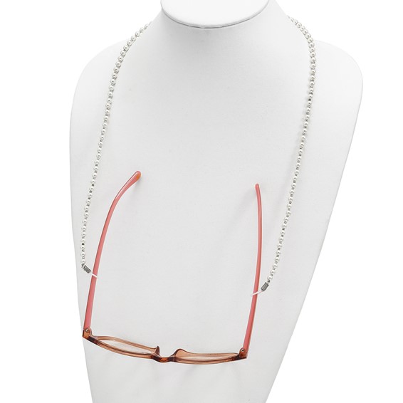 4-5mm White Round Imitation Shell Pearl with Glass Bead 24 inch Eyewear Chain