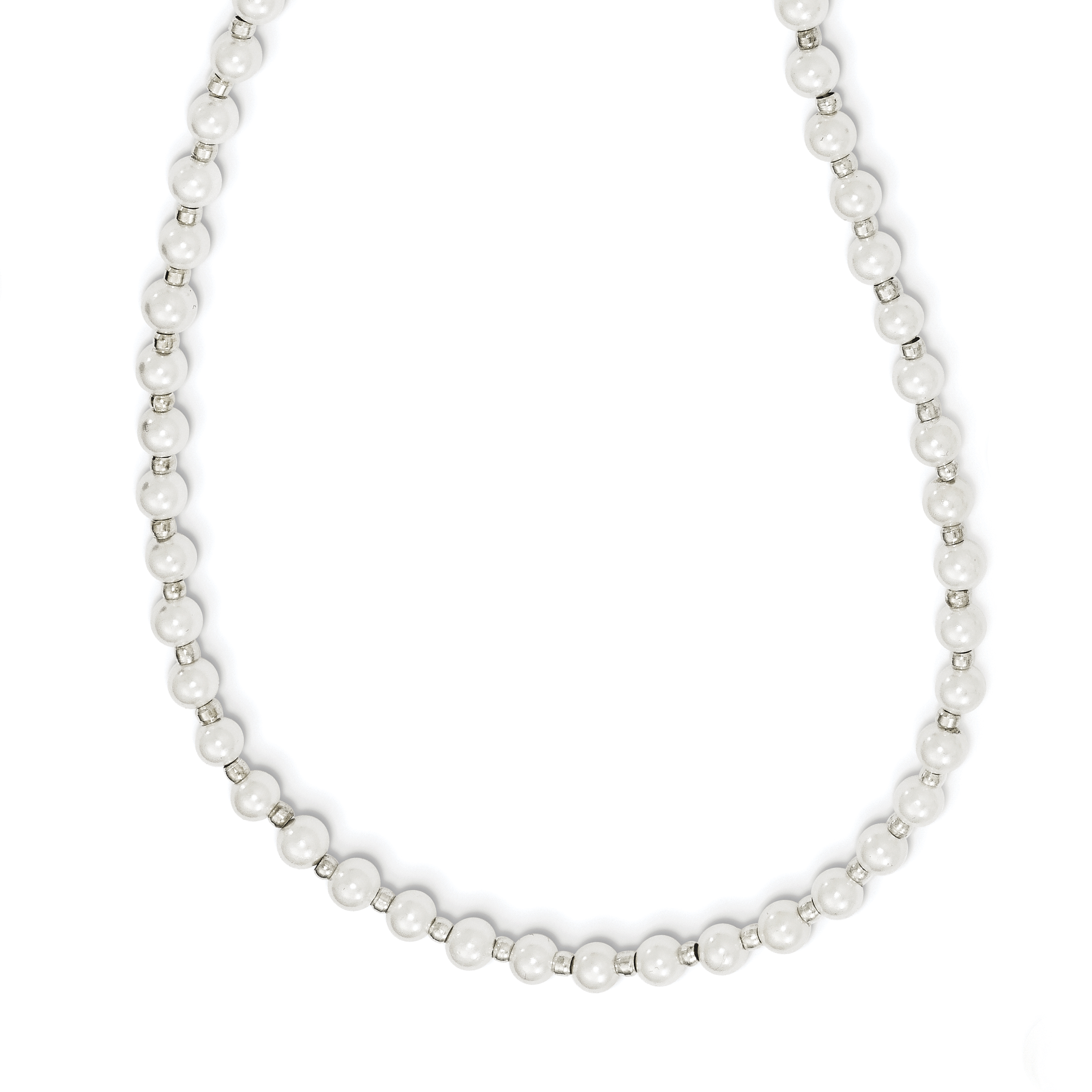 4-5mm White Round Imitation Shell Pearl with Glass Bead 24 inch Eyewear Chain (QH5318-24)