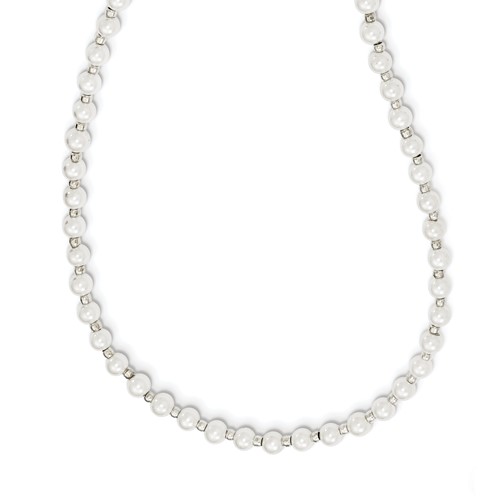 4-5mm White Round Imitation Shell Pearl Chain with Glass Bead Eyewear, 24"