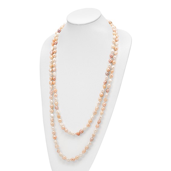 "9-11mm White, Pink and Purple Baroque Freshwater Cultured Pearl Endless 64 inch Necklace"
