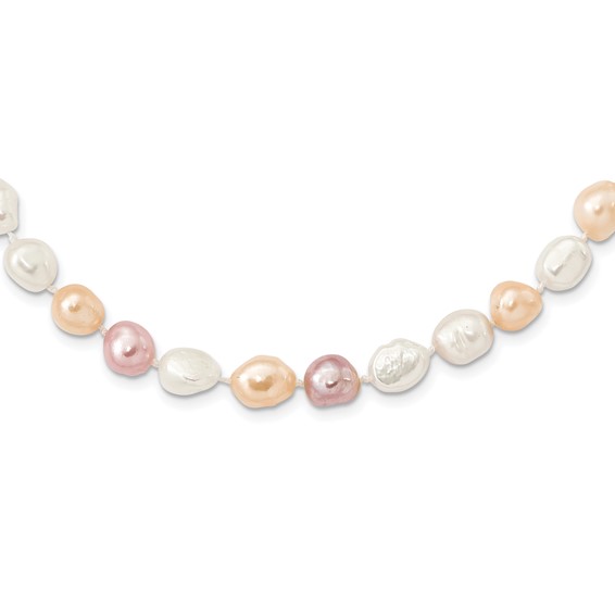 "9-11mm White, Pink and Purple Baroque Freshwater Cultured Pearl Endless 64 inch Necklace"
