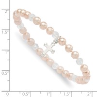 Sterling Silver Cross and Pink Shell Bead & Crystal 45mm Stretch Bracelet view 3