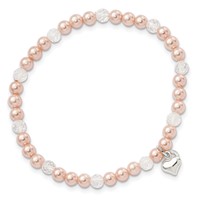 Sterling Silver Heart Pink Shell Bead and Crystal 45mm Stretch Bracelet view 3