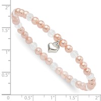 Sterling Silver Heart Pink Shell Bead and Crystal 45mm Stretch Bracelet view 2