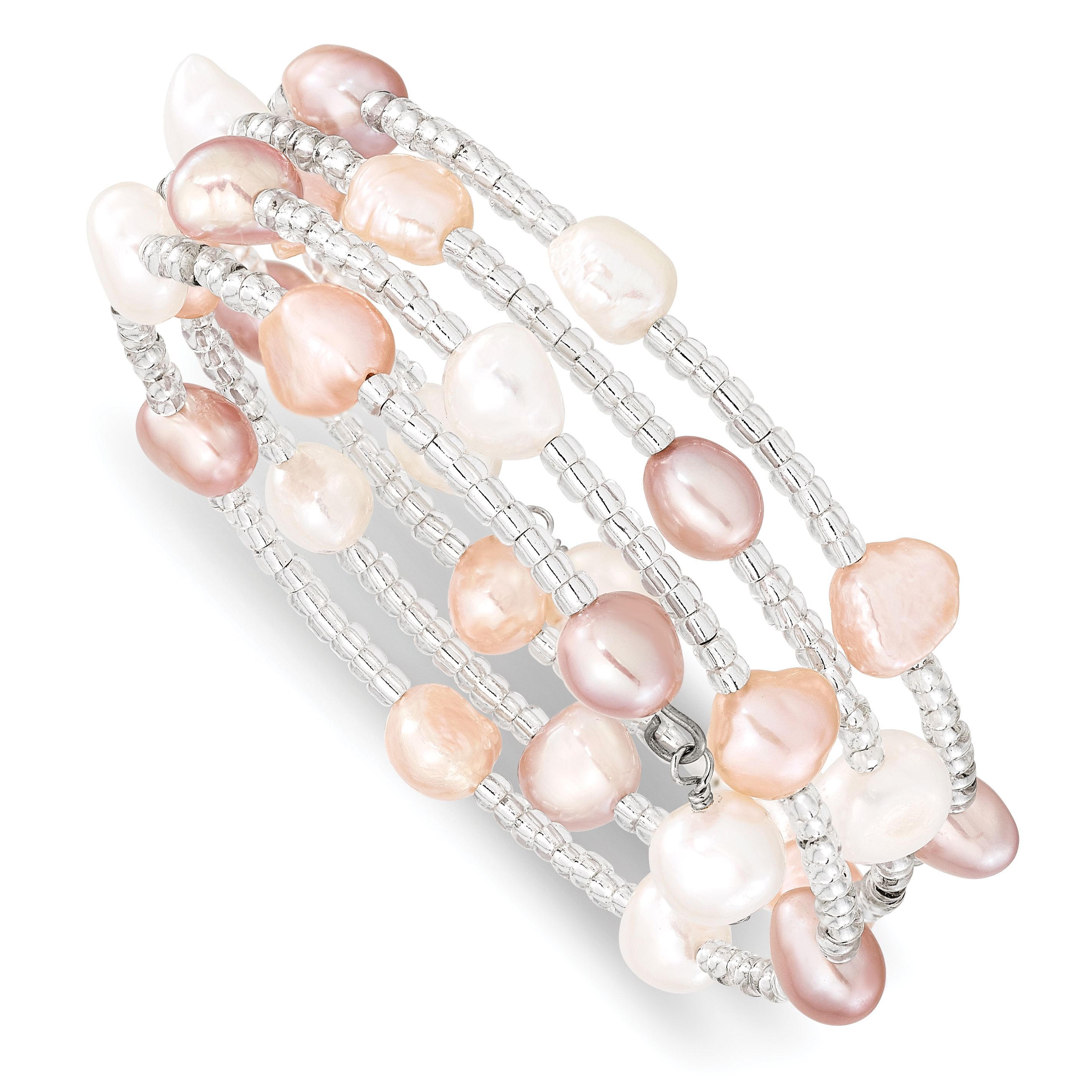6-7mm Multicolored Baroque Freshwater Cultured Pearl and Glass Beaded Wrap Bracelet (QH5345)