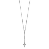 Sterling Silver Rhodium-plated Polished Beaded Rosary Necklace, 24" view 2