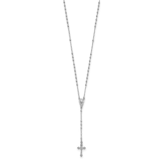 Sterling Silver Rhodium Plated Polished Beaded Rosary