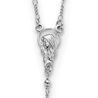 Sterling Silver Rhodium-plated Polished Beaded Rosary Necklace, 24" view 3