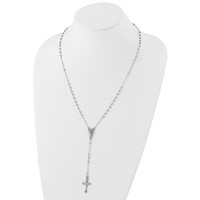Sterling Silver Rhodium-plated Polished Beaded Rosary Necklace, 24" view 4