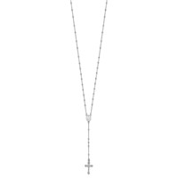 Sterling Silver Rhodium-plated Polished Beaded Rosary, 24" view 2