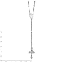 Sterling Silver Rhodium-plated Polished Beaded Rosary, 24" view 3