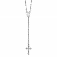 Sterling Silver Rhodium-plated Polished Beaded Rosary, 24" view 1