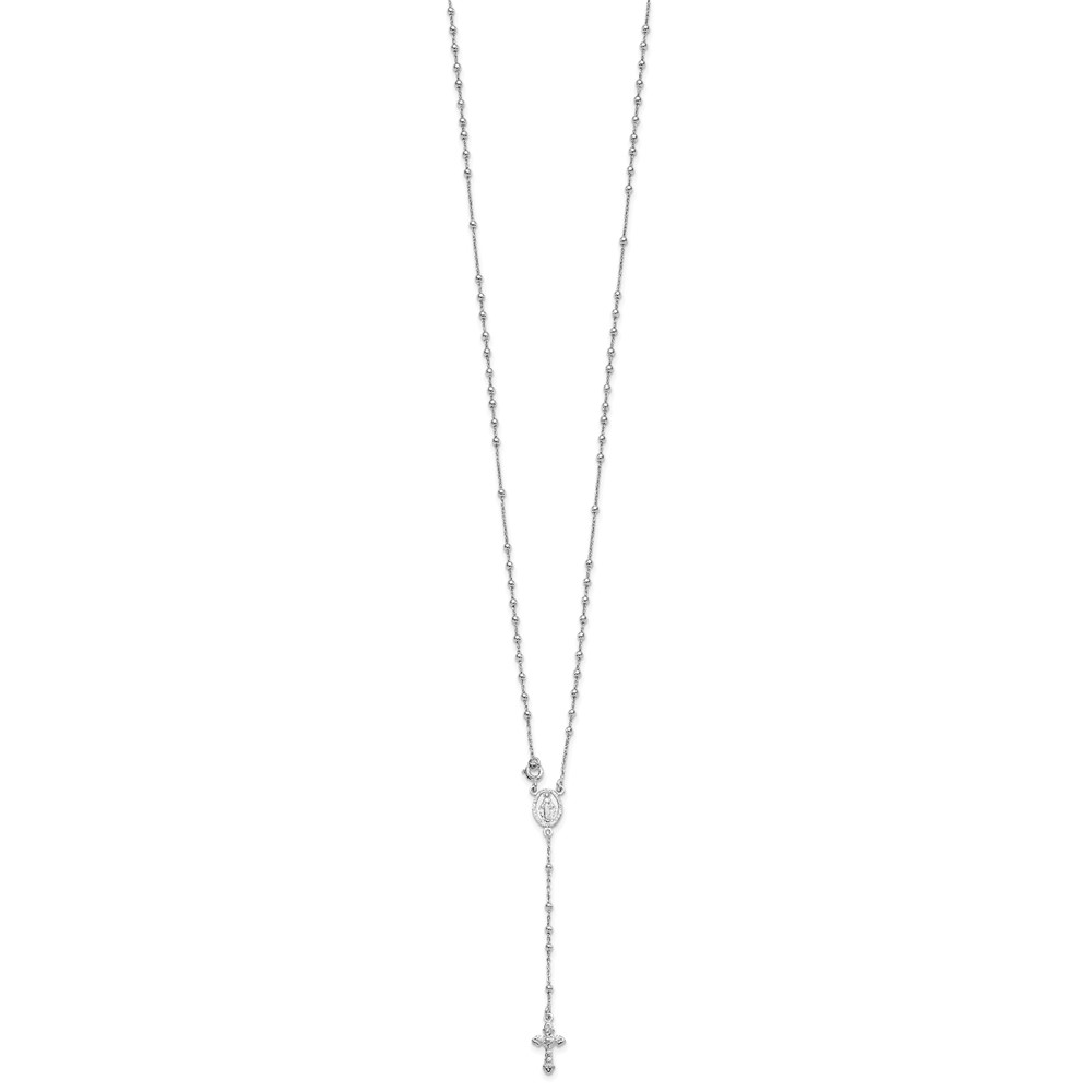 Sterling Silver 18 Rhodium Plated Polished Beaded Rosary (QH5352-18)
