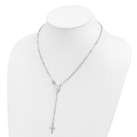 Sterling Silver Rhodium-plated Polished Beaded Rosary Necklace, 18" view 3