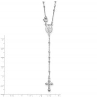 Sterling Silver Rhodium-plated Polished Beaded Rosary Necklace, 18" view 4