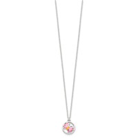 Sterling Silver Polished & Pink Orange Enameled Butterfly Earrings & Necklace Set, 14" view 5