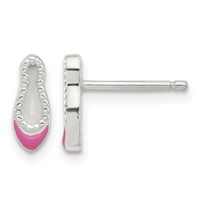 Sterling Silver Polished & Enameled Ballerina Necklace and Ballet Shoes Earring Set, 14" view 2