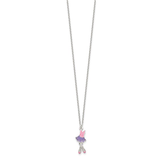 Sterling Silver Polished & Enameled Ballerina Children's 14in Necklace & Earring Set