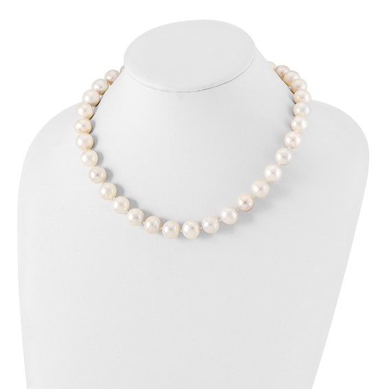 Sterling Silver Rhodium-plated 12-13mm White Near-Round Freshwater Cultured Pearl 18 inch Necklace